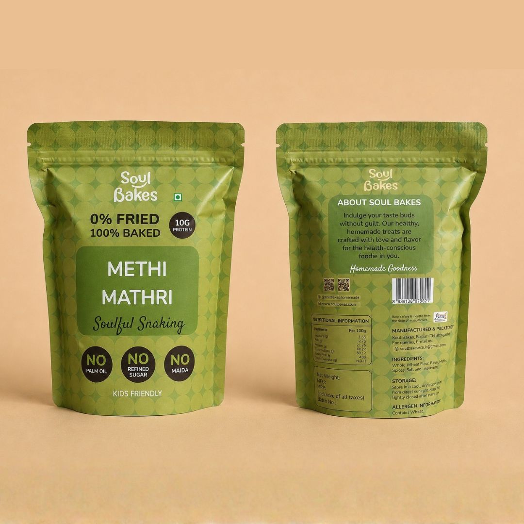 Mathri Wrapper Sticker Design Methi Mathri – Soulful Snacking – Soul Bakes